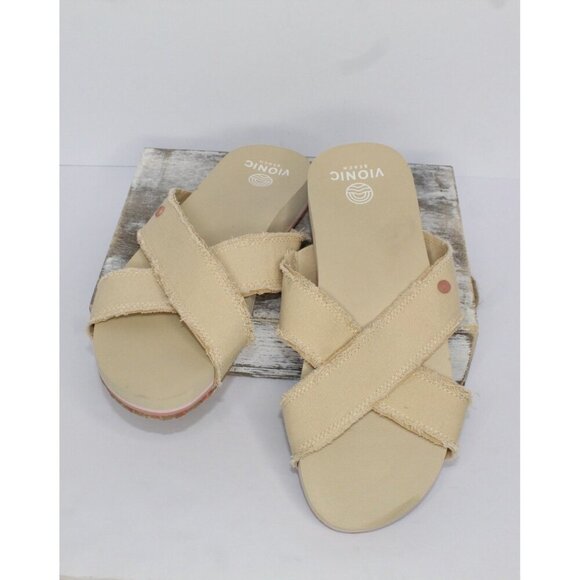 Vionic Beach Women's Panama Beach Canvas Slide On Sandals Size 10 Travel NWOB - Picture 1 of 7